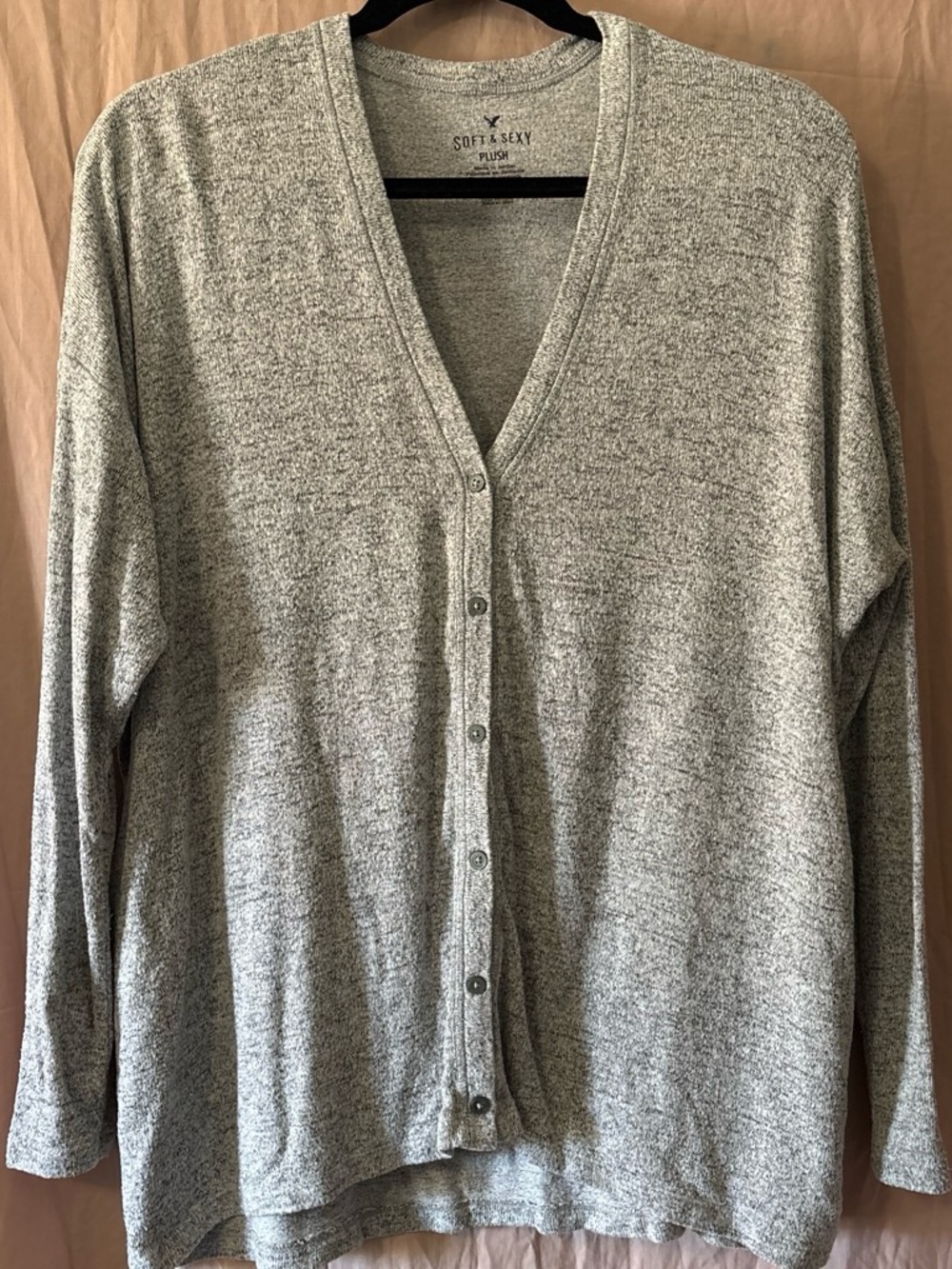 American Eagle Outfitters Heather Gray V-Neck Button Cardigan